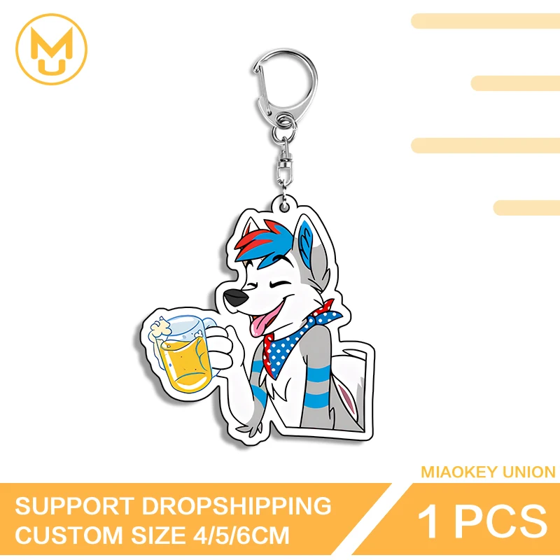 Wolf Drinking Beer Furry Keyring Hey-tai Dakimakura Gamelover Costumes Acrylic Props Decorative Line Of Photo Wall Key Slot