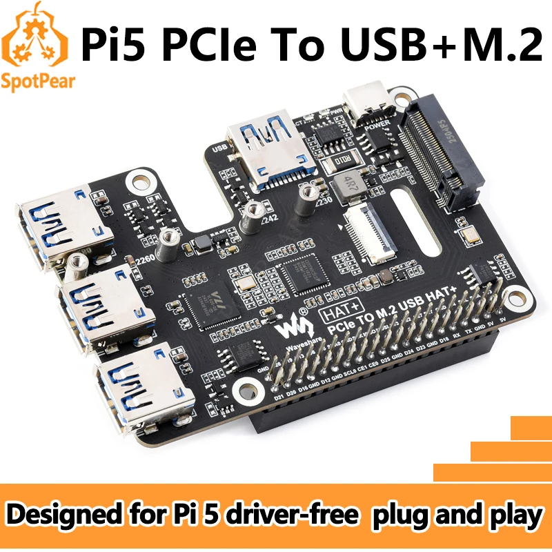 

Raspberry Pi 5 PCIe to USB Gen1 HUB и M.2 NVMe SSD PI5 Плата расширения HAT+
