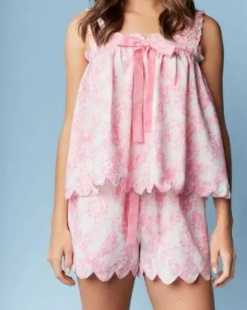 New Stay Stylish And Comfortable In Pink: Womens Pajama Set With Camisole Top And Shorts Perfect For Summer Nights