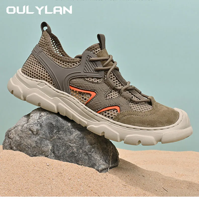 Summer Outdoor Sports Shoes Mesh Men's Shoes Breathable Mesh Casual Shoes Trendy Mesh Shoes Hollowed Out Leather Shoes