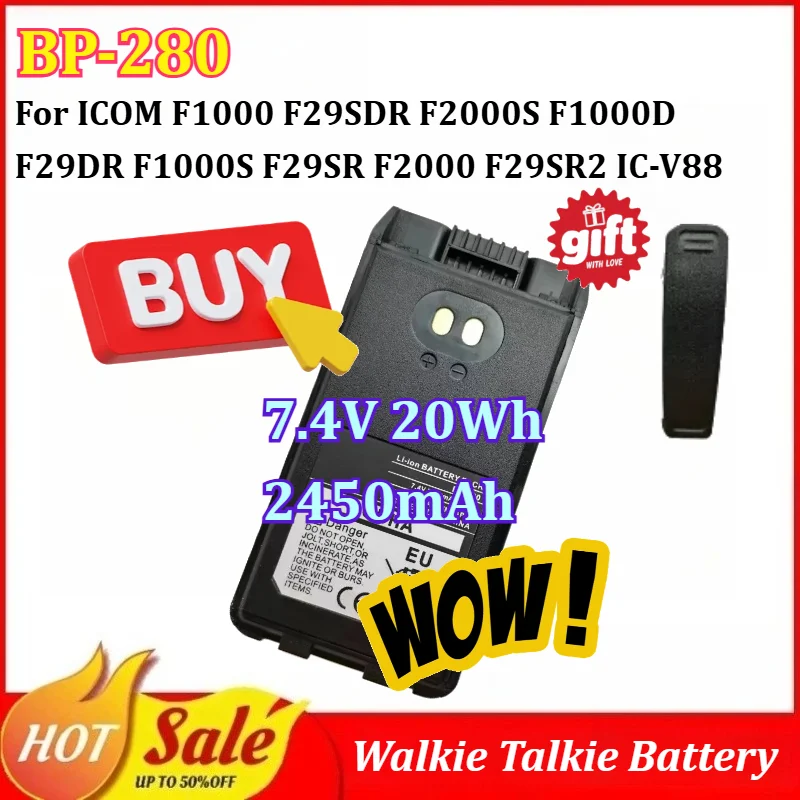 

Новая аккумуляторная батарея BP-280 7.4V 2450mAh для раций ICOM F1000 F29SDR F2000S F1000D F29DR F1000S F29SR F2000 F29SR2 IC-V88 F29DR2