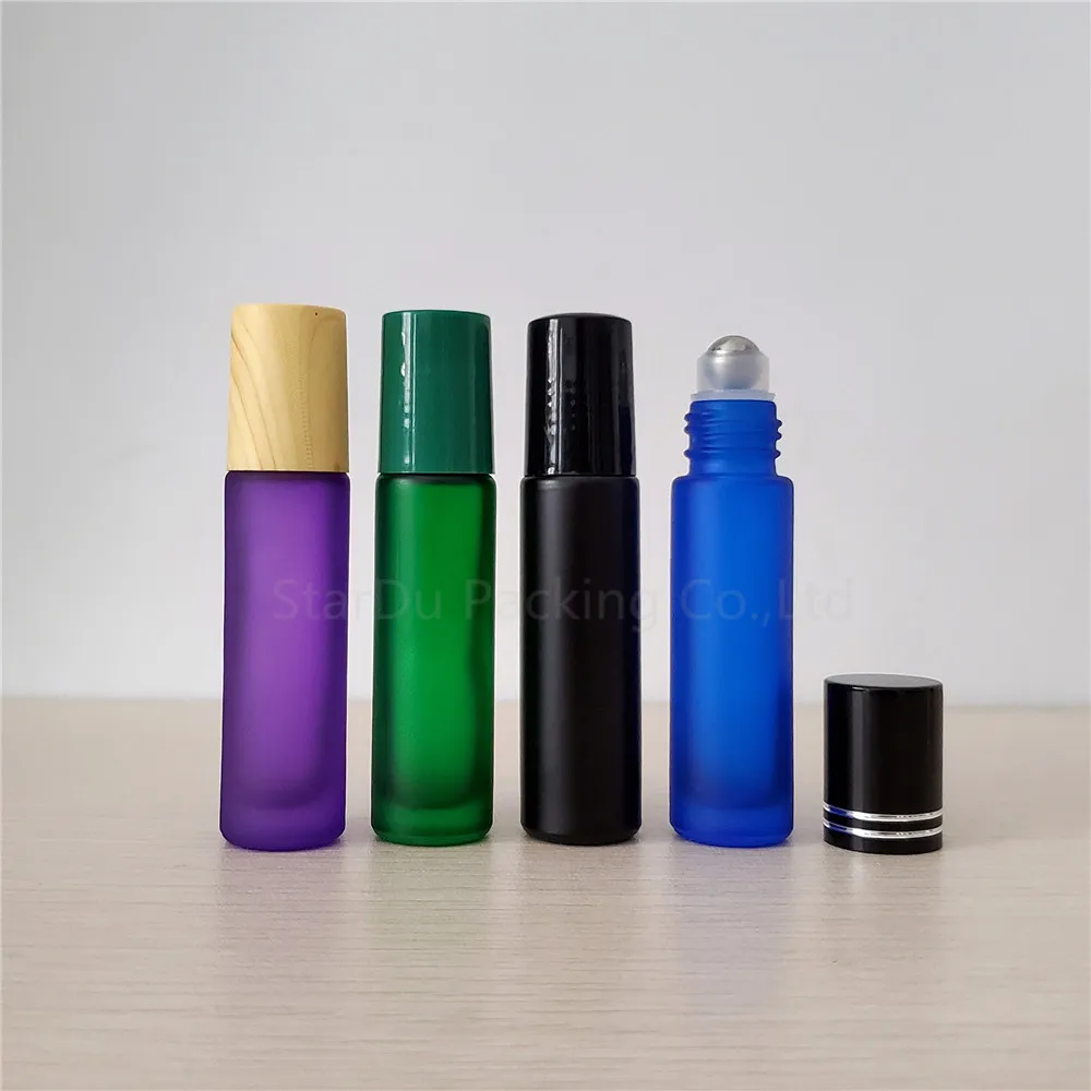 10ml Portable Amber Glass Roller Rollerball Essential Oil Bottles Mist Container Travel Refillable Bottle  Multicolor 100pcs/lot