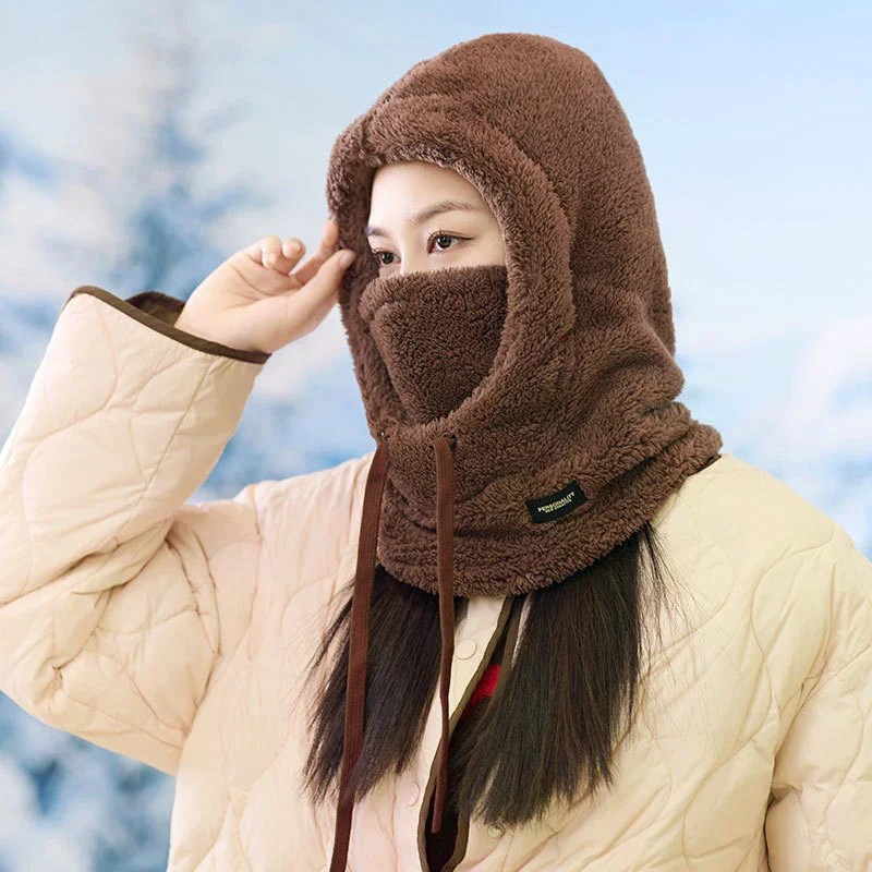 Soft Solid Color Cycling Windproof Cap Hood Thermal Winter Balaclava Drawstring Keep Warm Ski Mask Hat Women