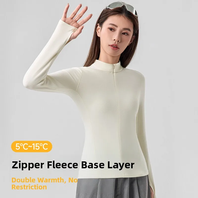 

Chic Ladies High Elastic Fce f Zip Base irt Slim Fit Outdoor Sports Top Banana Le Early Autumn Outdoor Clothing