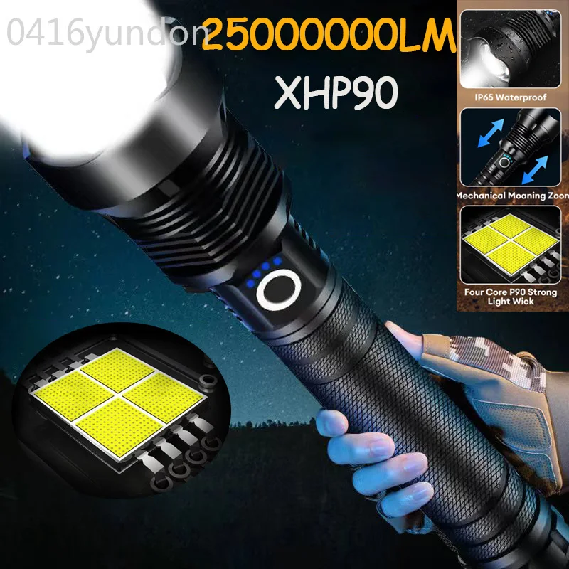 

High Power LED Flashlight Type-C USB Rechargeable Tactical Torch 500M Long Range Ultra Powerful Flashlight Camping Lantern