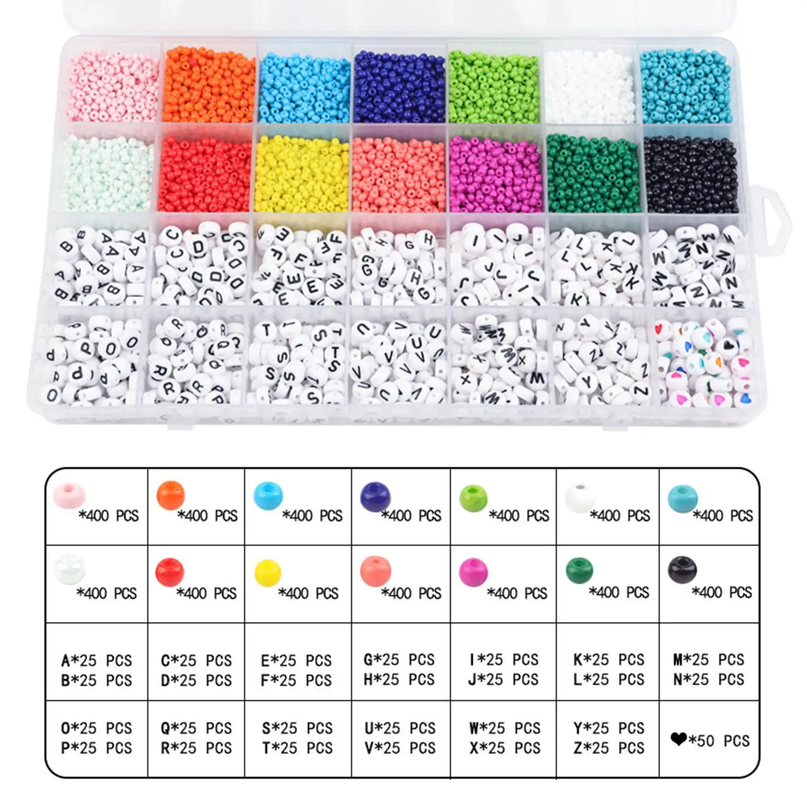 6300Pcs Glass Bead Box Set Spacer Beads For Bracelet Jewelry Findings