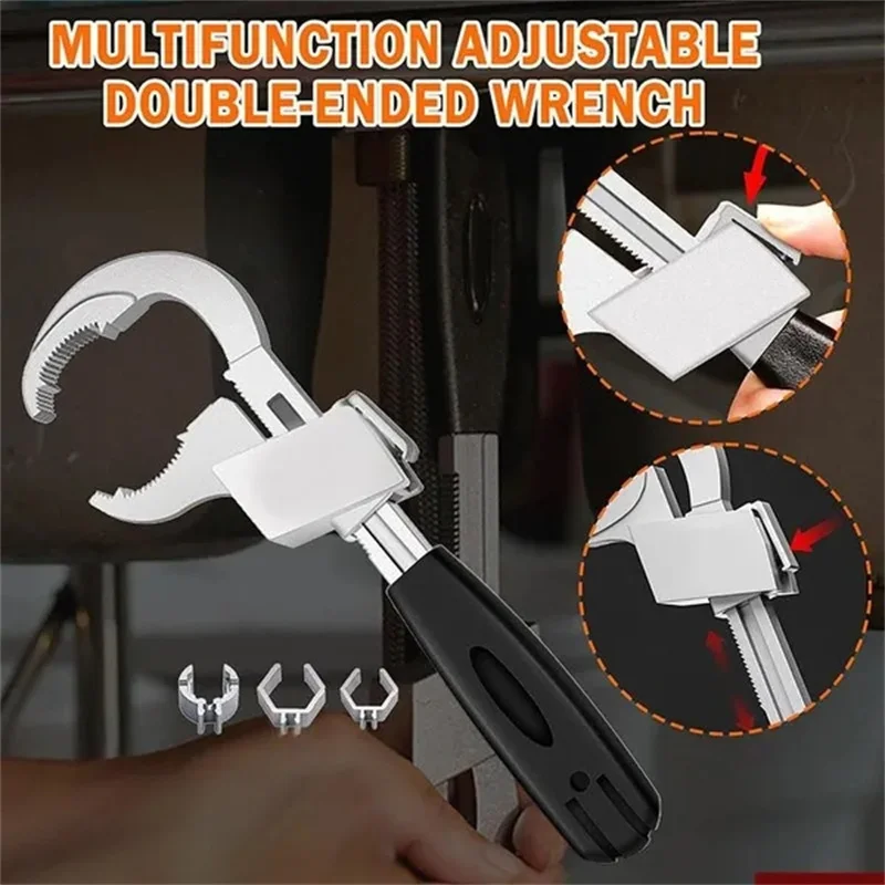 Llave ajustable Universal de doble extremo, llave de aleación de aluminio, llave de extremo abierto, grifo de fontanería de baño y herramienta de