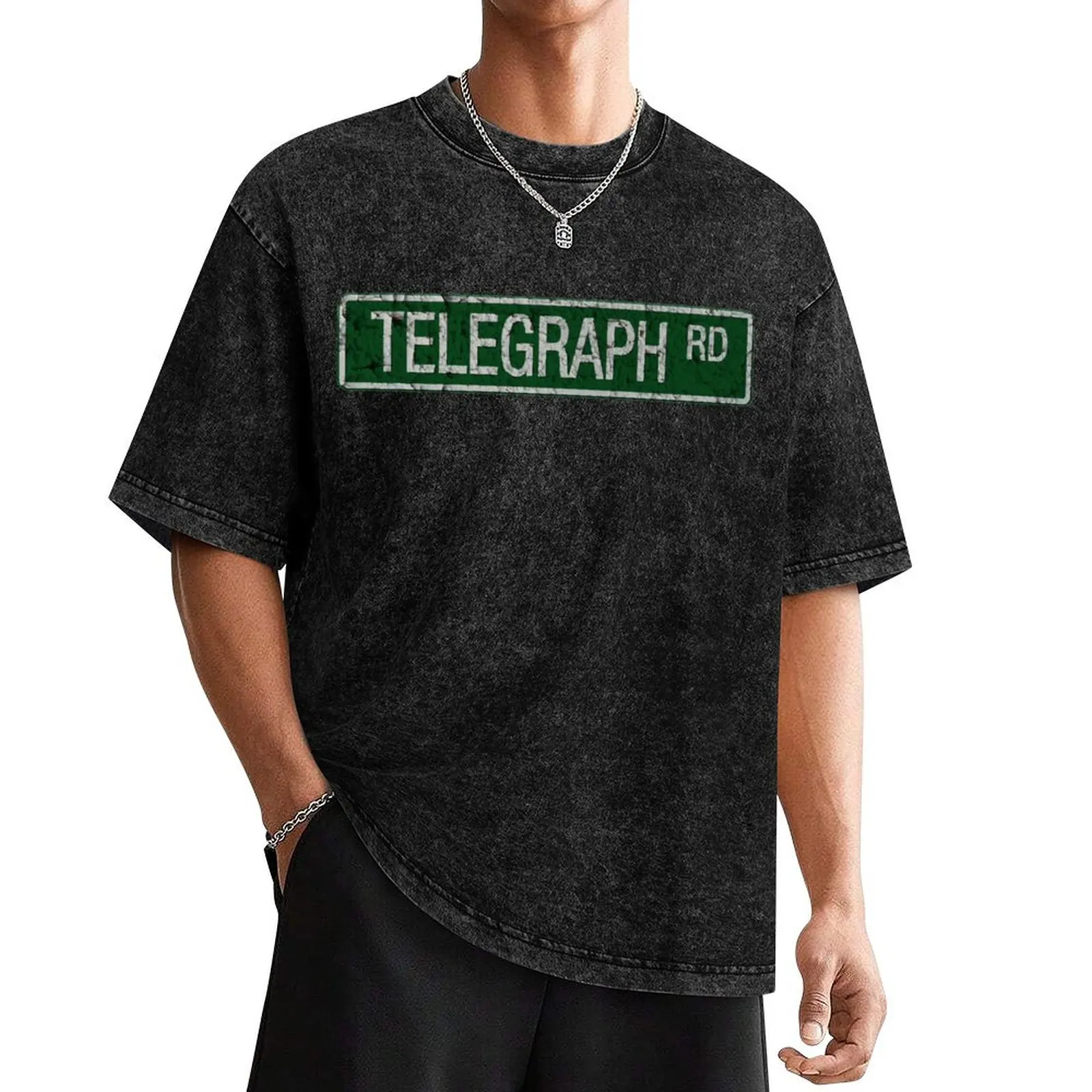 Telegraph Road green and white street sign cracked T-Shirt designer shirts oversizeds mens designer t shirt