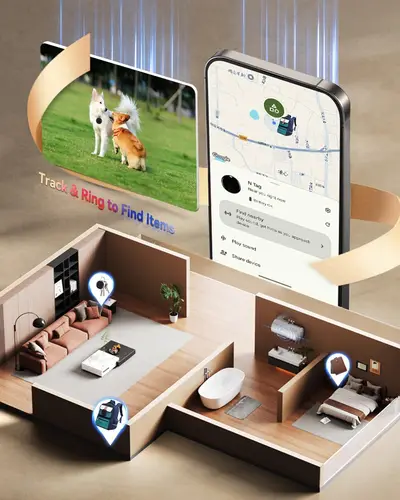 Imagen 2 del producto Etiquetas de aire para Android o iOS, rastreador Bluetooth compatible con sistema dual, etiqueta inteligente que funciona con Find My o Google Find Hub, buscador de artículos