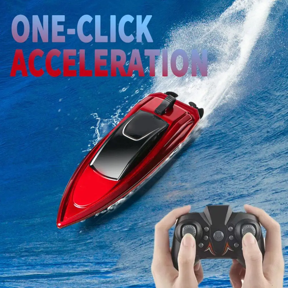 Waterdichte 2.4Ghz Mini Afstandsbediening Boot Elektrische Rc Speedboot Met Één Klik Versnelling Water Speelgoed Voor Kinderen Vakantie Feest Cadeau