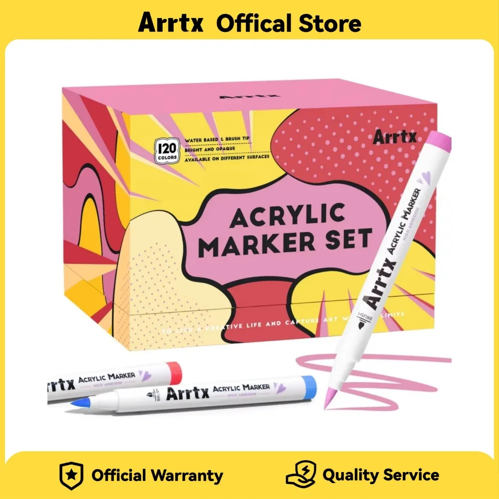 

Arrtx Acrylic Markers 120 Colors Brush Tip Paint Pens Water Based Ink No Toxic Waterproof for Rock Painting Wood Stone Glass