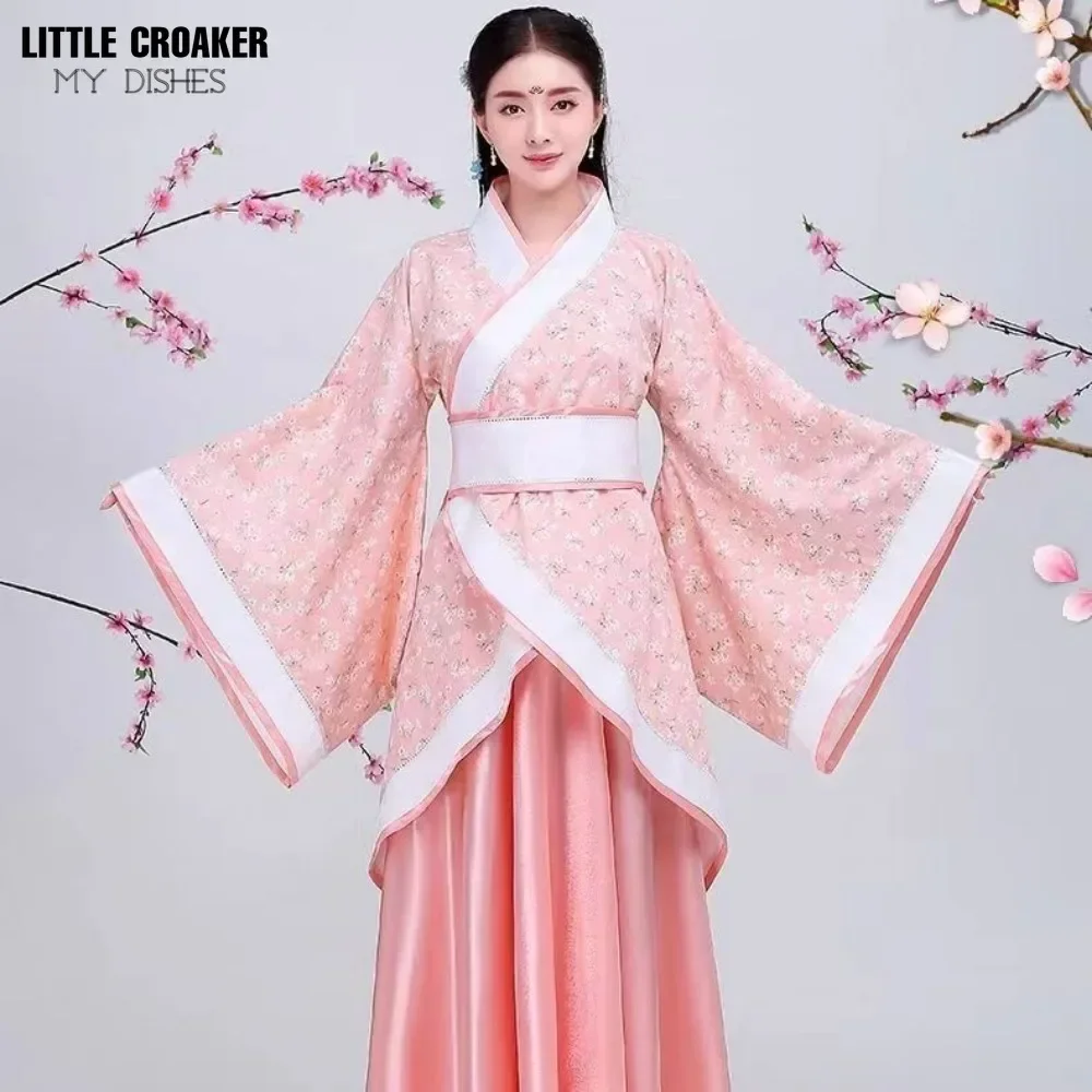 Vestido tradicional chinês hanfu feminino, dinastia Tang, roupa de fada, traje antigo, vermelho e branco, novo