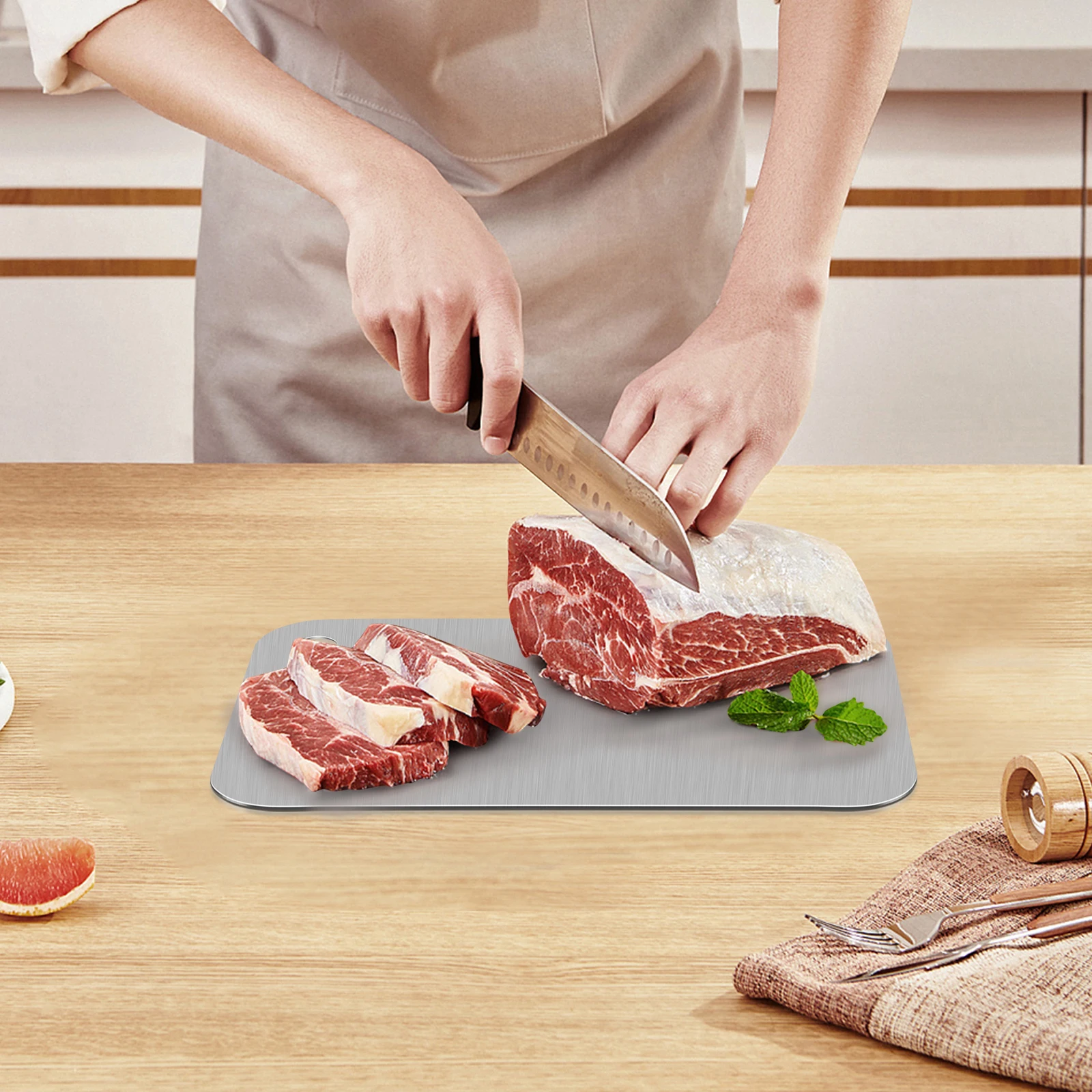 

Stainless Steel Cutting Board Double Sided Heavy Duty Kitchen Chopping Block for Meat Fruit Vegetable Easy Storage Hanging
