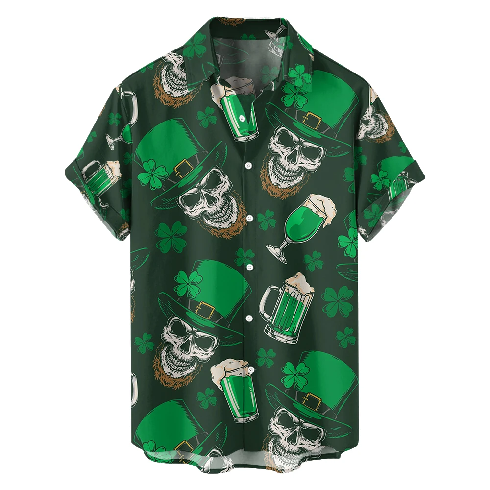 

Original Summer skull wine cup Casual Travel Plus size Short Sleeve Shirt Hawaiian style digital print loose trend shirt