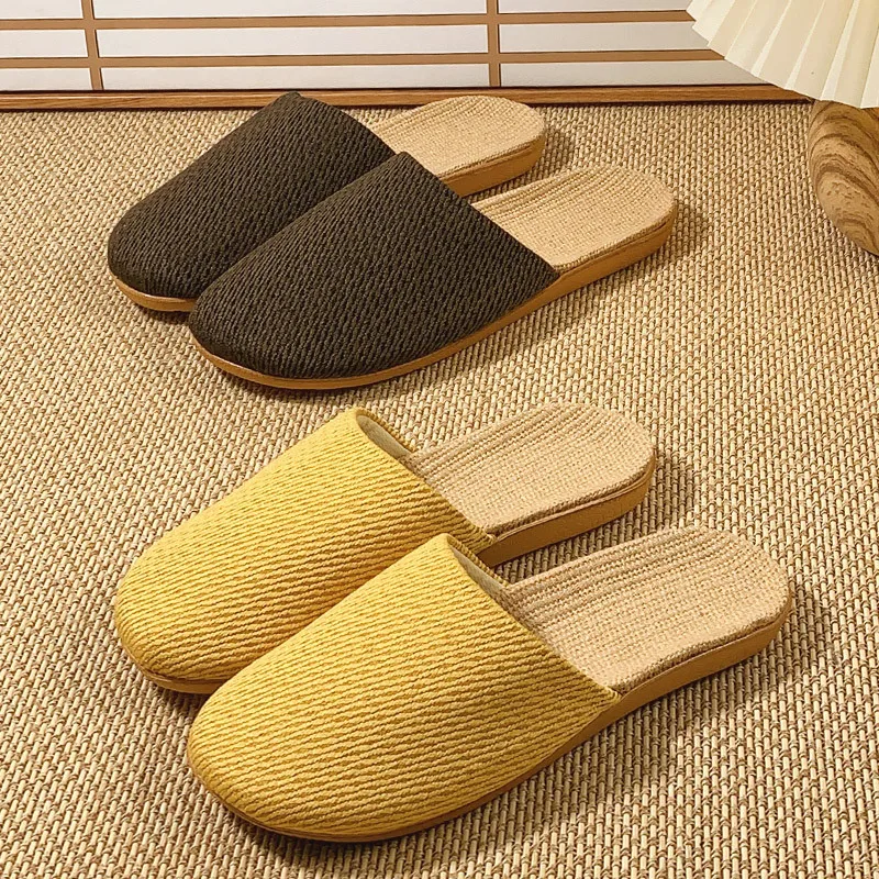 New Fabric Men Slippers Summer Slip-On Indoor Unisex Home Slipper Non-Slip Breathable Linen Shoes Indoor House Footwear