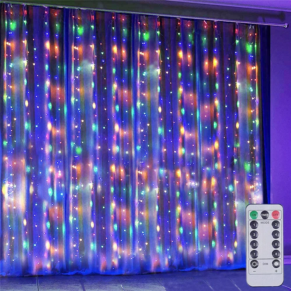 Solar Powered 300 LED Curtain Garland Fairy Lights Copper Wire String Lights for Outdoor Wedding Party Garden Bedroom Decoration