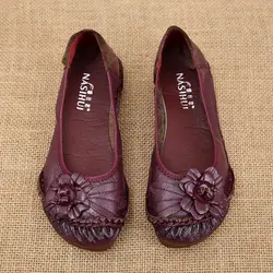 Luxury Genuine Leather Moccasin Women's Loafers Top Quality Ballet Flats Retro Chic Mom Shoes Female Driving Shoes Big Size 42