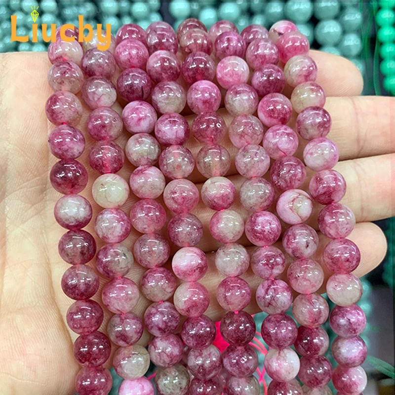 Rings Natural Stone watermelon tourmaline jade Smooth Beads For Jewelry Making DIY gift Bracelets Necklace 15