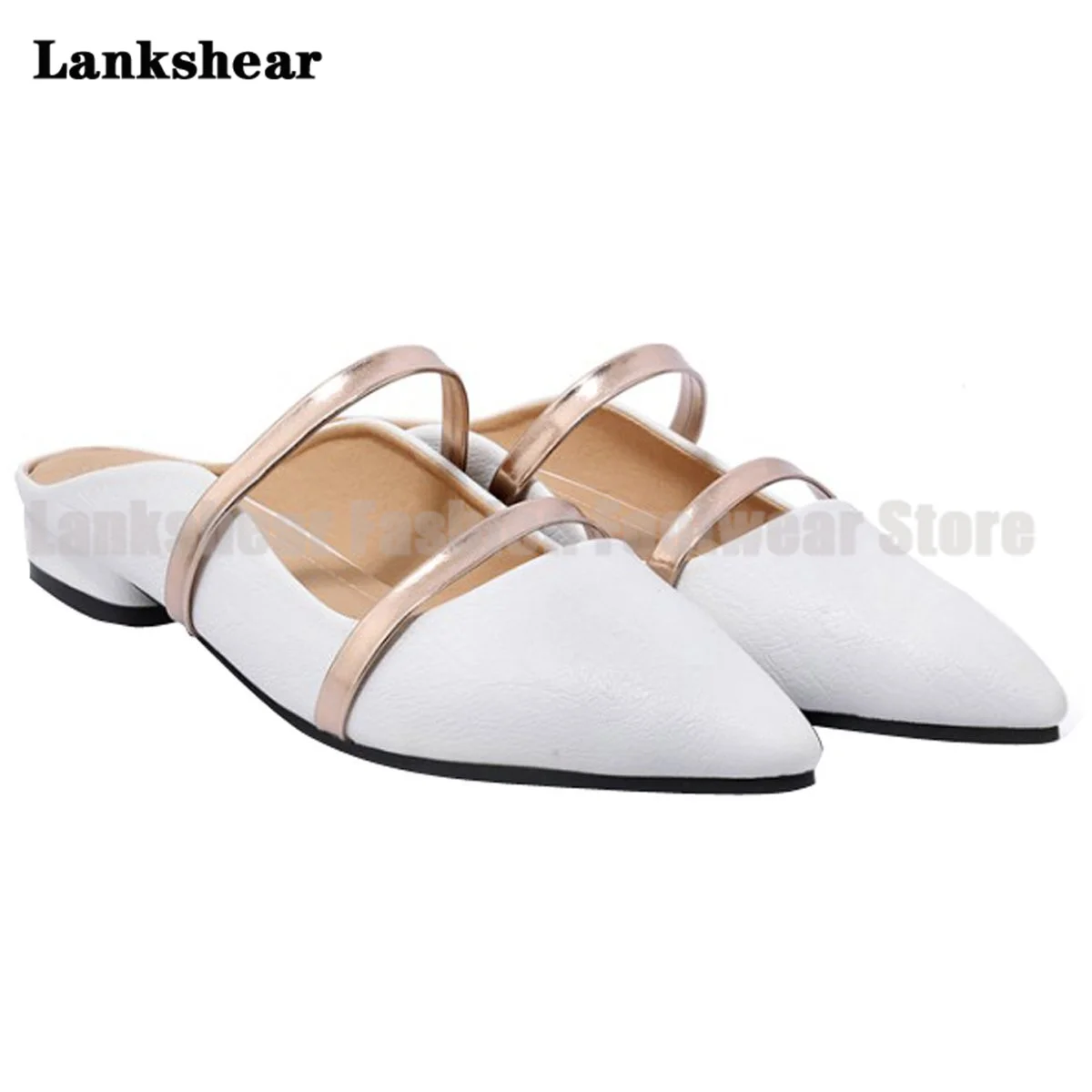 

Double Straps Flats Slippers Pointed Toe Leather Sandals Women Shoes Summer Outdoor Women's Slippers Sandalias De Mujer Verano