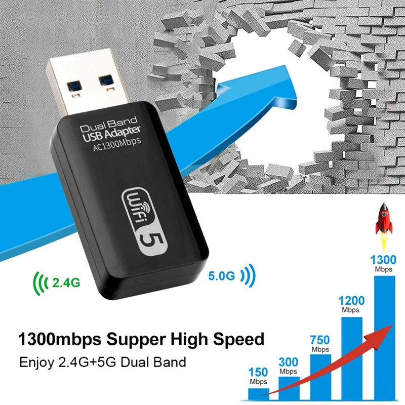 Adaptador Wifi USB de 5Ghz, dispositivo de doble banda, Ethernet 3,0, 2,4G, 5G, antena Wifi, Ac1300mbps