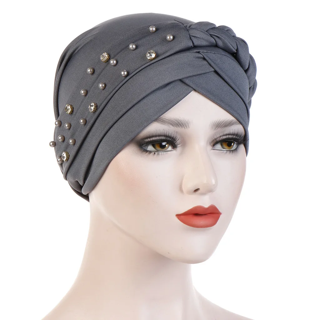 Islamic Pearl Milk Silk Braid Turban Muslim Pullover Cap Casual Hijab Scarf  India Hat  Hat Wrap Headscarf  Hair Accessories