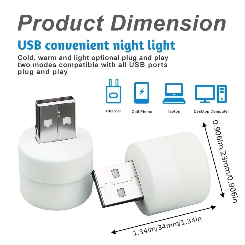 1-10 قطع USB LED ضوء الليل، مكون صغير محمول دافئ أبيض بارد ضوء، مصباح مزاج غرفة النوم، عيد الميلاد، التخييم، السيارة، ديكور سطح المكتب
