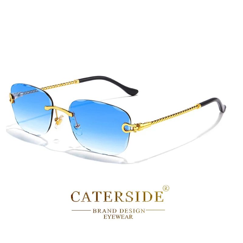 CATERSIDE Retro Mode Sonnenbrille für Damen und Herren Markendesigner Randlose Verlaufsgläser Sonnenbrillen mit Schneidegläsern Damen-Brillen – Detail 13