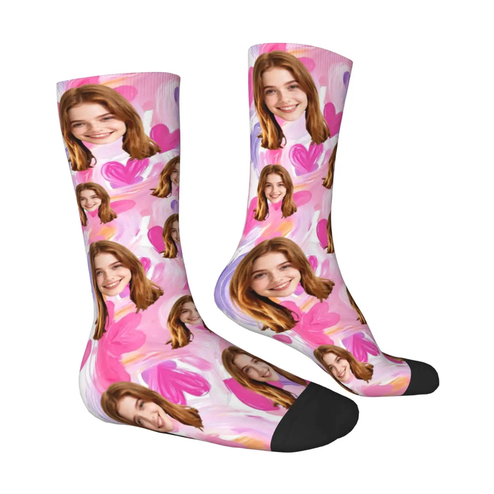 Custom face pattern socks unisex personalized fun socks with face pattern custom with  Valentine's Day gift view 2