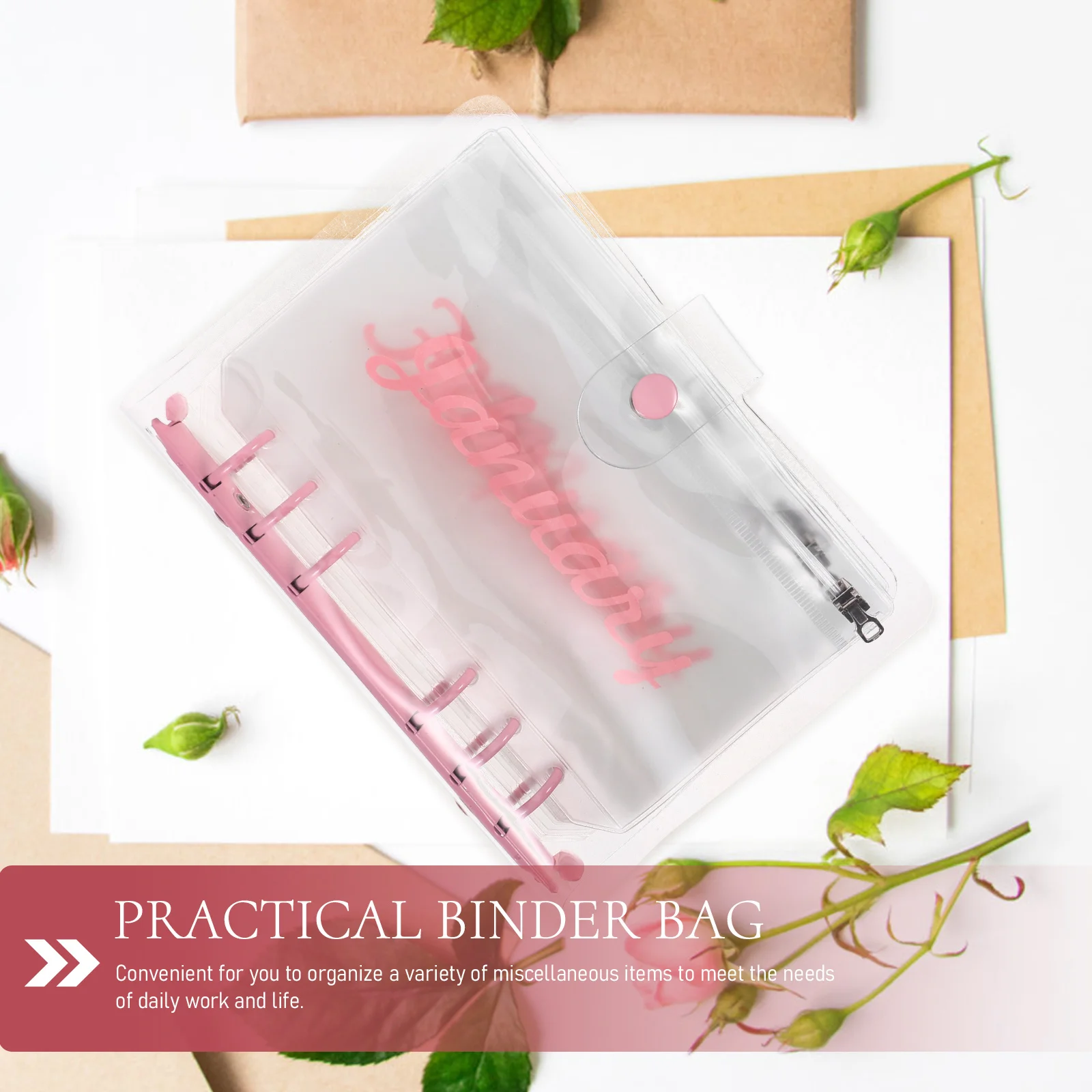 

Budget Binder Envelopes A6 12 Months Cash Bag Loose Leaf Pouches Pink PVC Lightweight Storage Document Filing Bags
