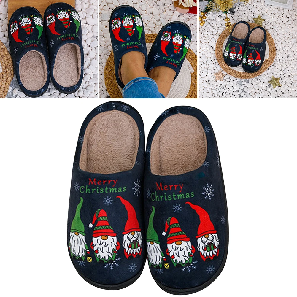 Santa Claus Dwarf Fluffy Fur Slippers Cozy Plush Closed Toe Slippers Soft Plush Slip-on House Shoes Cute for Men Women