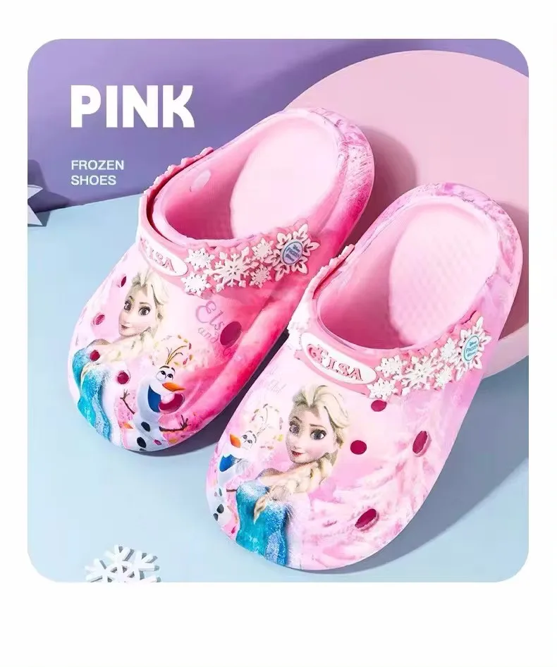 Disney Children Cartoon Frozen Princess Elsa Girl Anti-slip Soft Bottom Sandals Summer Beach Shoes Slippers Home Shoes Size17-22