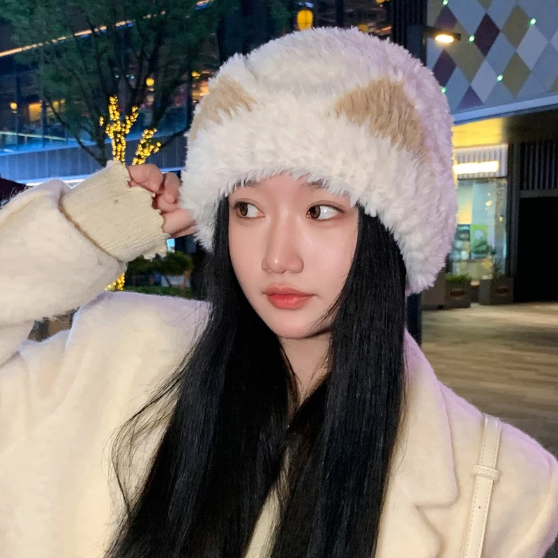 الشتاء الدافئة قبعة المرأة لطيف القط الأذن محبوك أفخم البلوز قبعة رقيق الفراء في الهواء الطلق الباردة واقية قبعة للسيدات #4