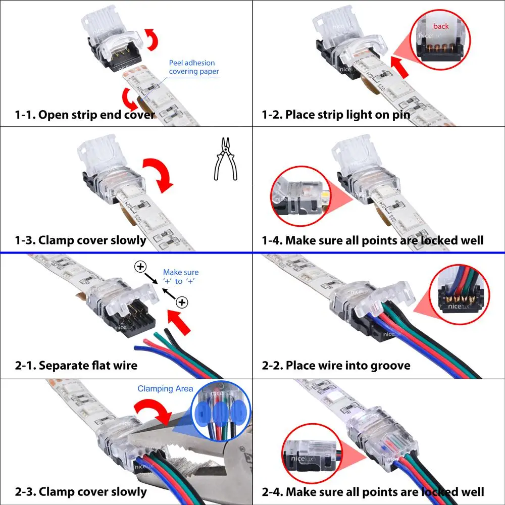 4pin 5pin 6pin Terminal Splice for RGB RGBW RGBWW 3528 LED Strips Connector 5050 LED Strip Light Wire Connection Connectors