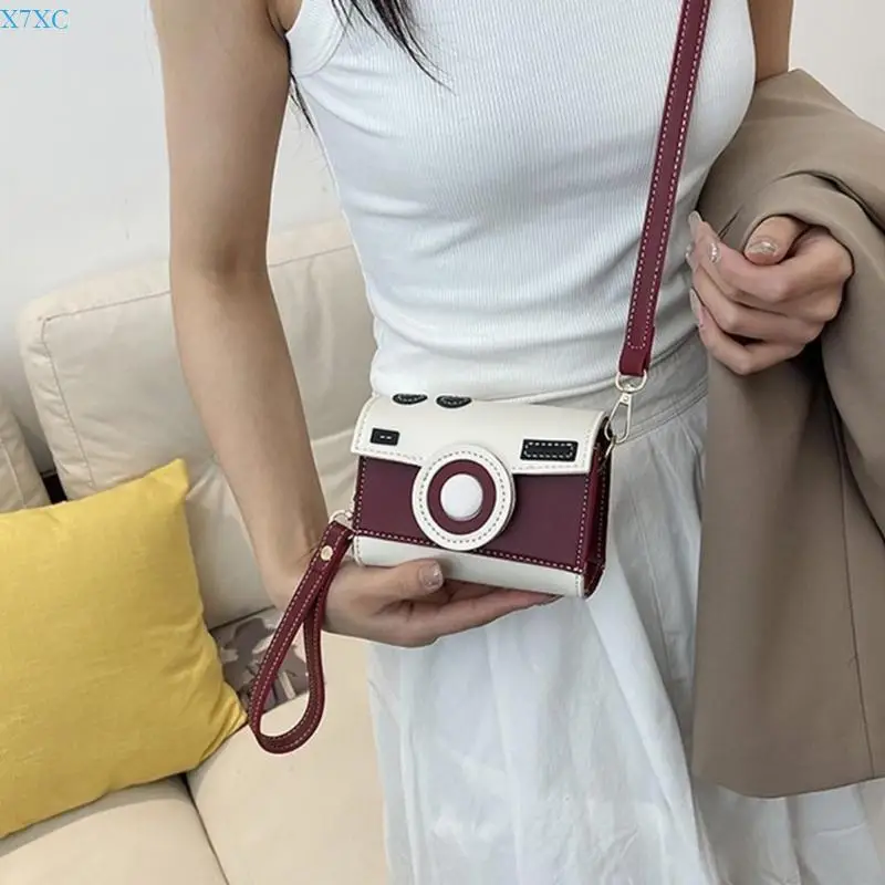 X7XC Women Camera Shoulder Bag Phone Bag Fashion Handbag Contrasting Colors Crossbody Bag PU Leather Bag