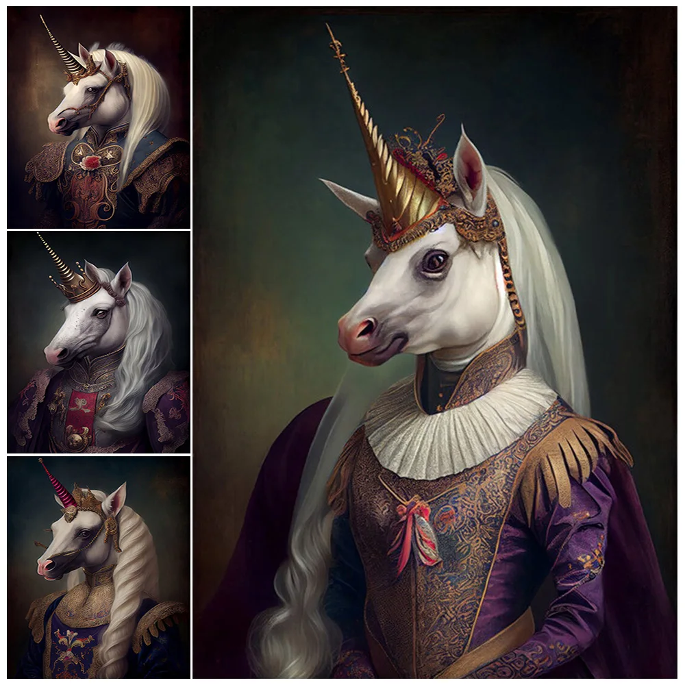 

Unicorn Portrait Wall Art Canvas Painting,Animal Lover Vintage Regal Unicorn Gothic Art Poster And Print For Living Room Decor