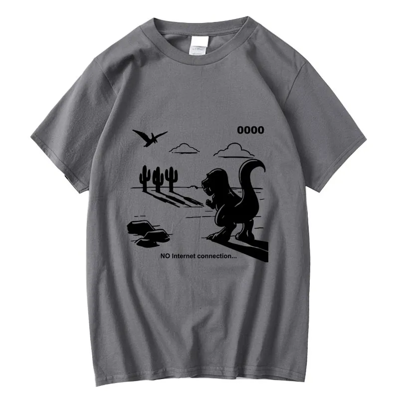 XINYI Men's Cotton T-shirt Casual Funny Dinosaur Print Customizable Hand-Painted Unique Design Clothing