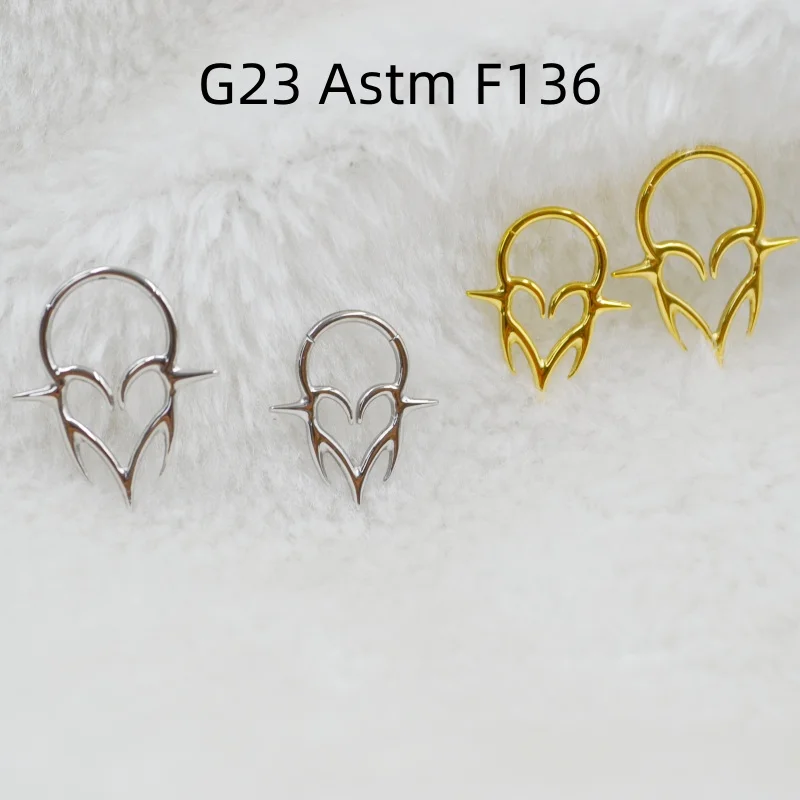 

10pcs G23 Titanium Astm F136 Heart Spike Nose Septum Clicker Ring Earring Ear Tragus Helix Diath Cartilage 16G Body Piercing