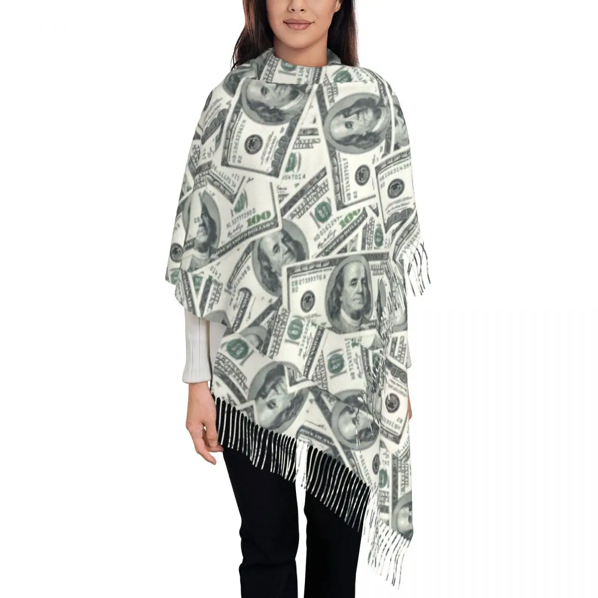 

Custom American Money Dollar Bill Scarf Wrap Women Long Winter Warm Tassel Shawl Unisex Scarves