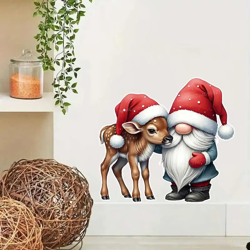 Gnome and Animal Christmas Wall Sticker Bathroom Toilet Decor Living Room Cabinet Refrigerator Home Decoration Decals M1456