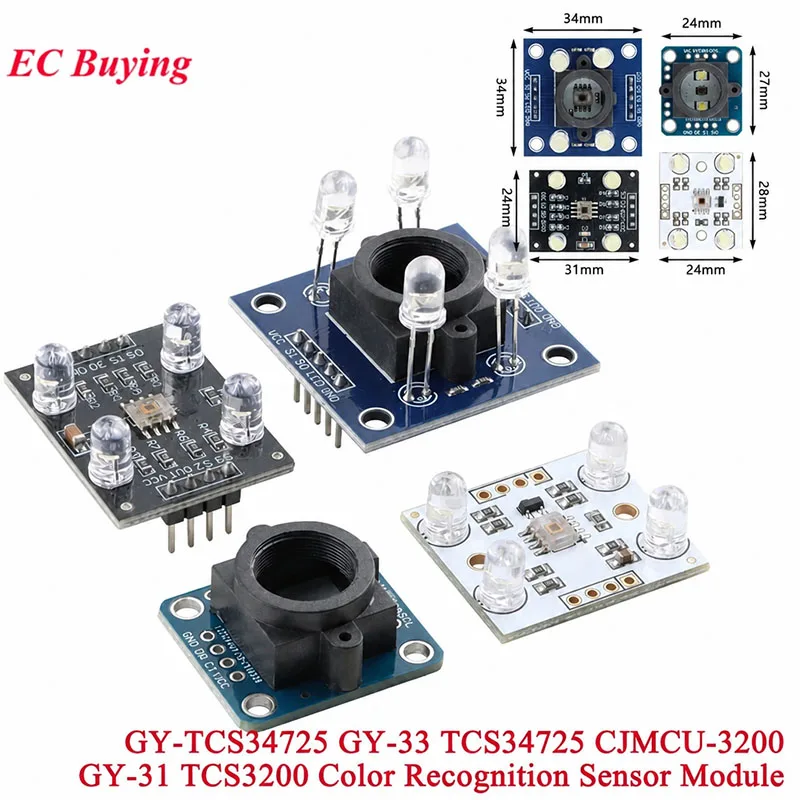 1-5Pcs GY-31 CJMCU TCS3200 TCS230 GY-33 TCS34725 RGB Color Recognition Sensor Module Development Board IIC I2C For Arduino DIY