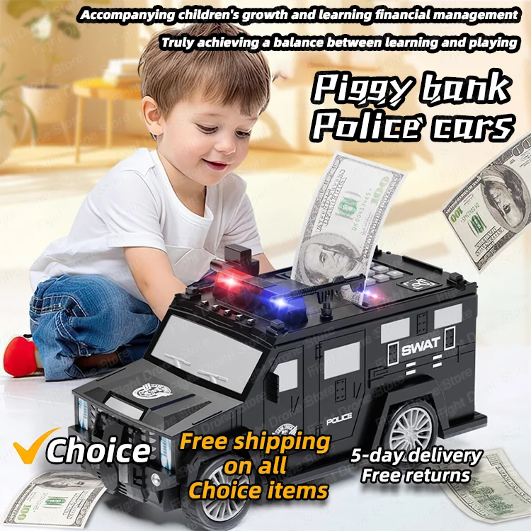 Cartoon Piggy Bank Toys Smart Music Password Banknote Car Coin Bank Figure Toy Pretend Play Saving Money Box Kid Police Car Gift