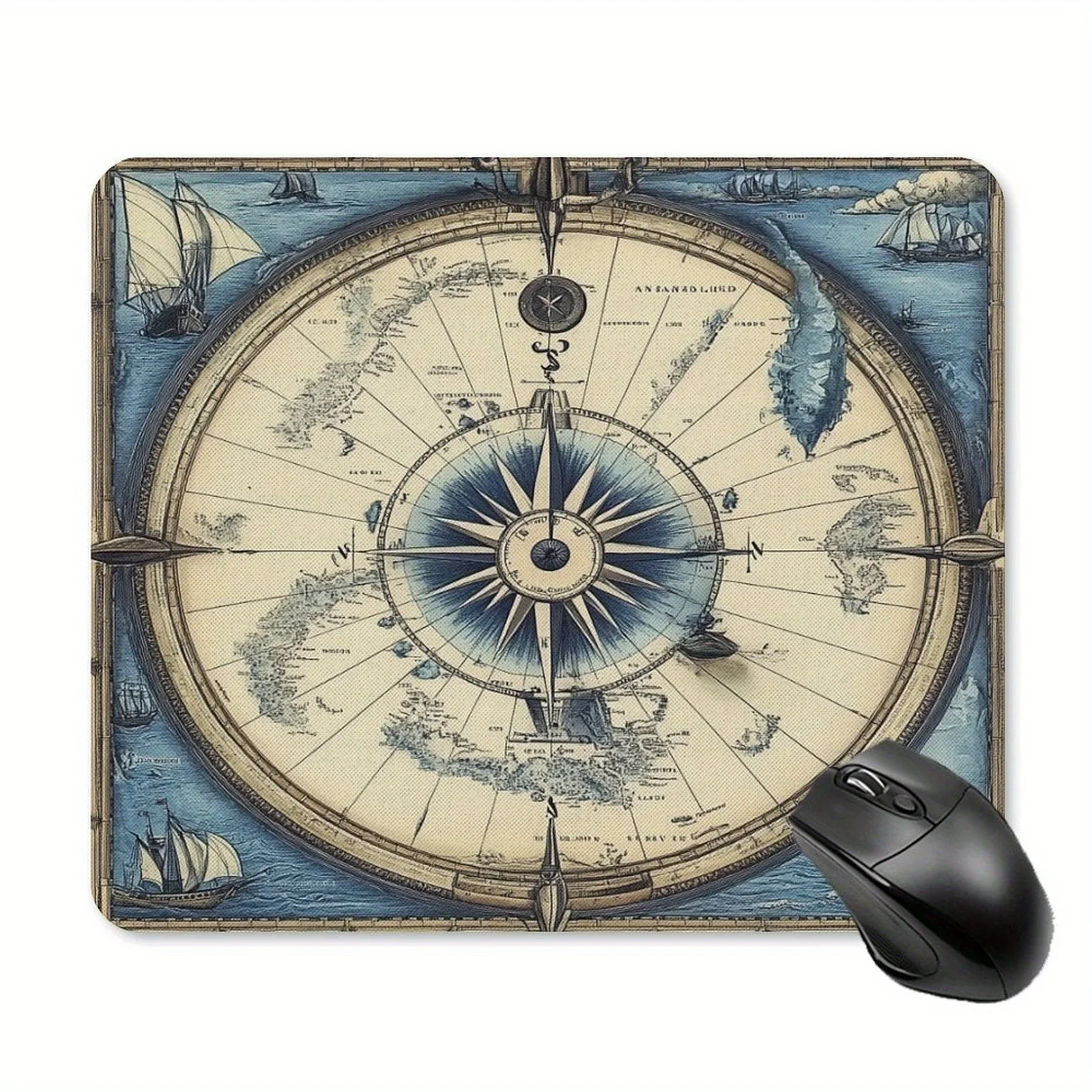 

Коврик для мыши в стиле ретро, противоскользящий компас, дизайн розы и лодки, высокое качество, небольшой размер, подходит для офисов и геймеров.