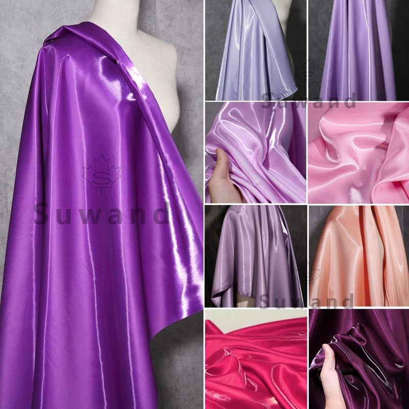 Purple Luxury Glossy Metallic Liquid Satin Fabric Shiny Gloss Silk Satin for Dress Suit Clothing Designer Material DIY Evening