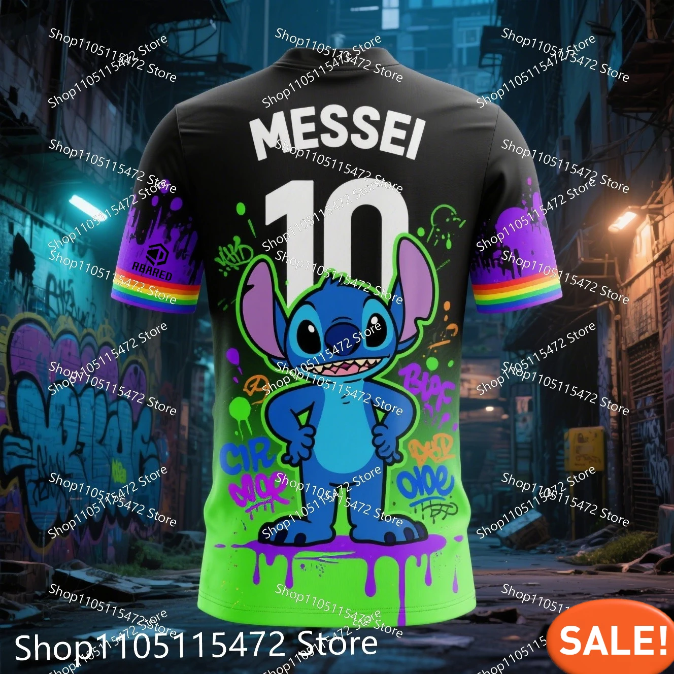 طباعة ثلاثية الأبعاد غرزة وميسي التعاون كرة القدم Ai تي شيرت لطيف وأنيق مريح الصيف الاطفال الكبار بنين بنات RBARED