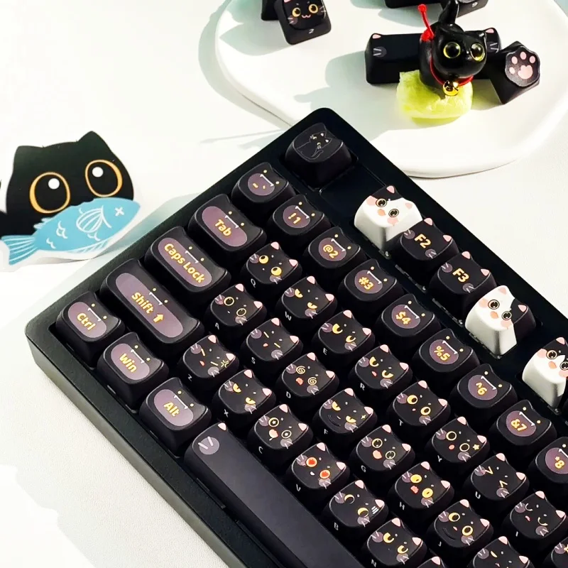 Black Cat Head Mao Cartoon Keycap Set Cute Pet Cat and Dog Head Pattern PBT Mechanical Keyboard DIY Keycap New Year Gift