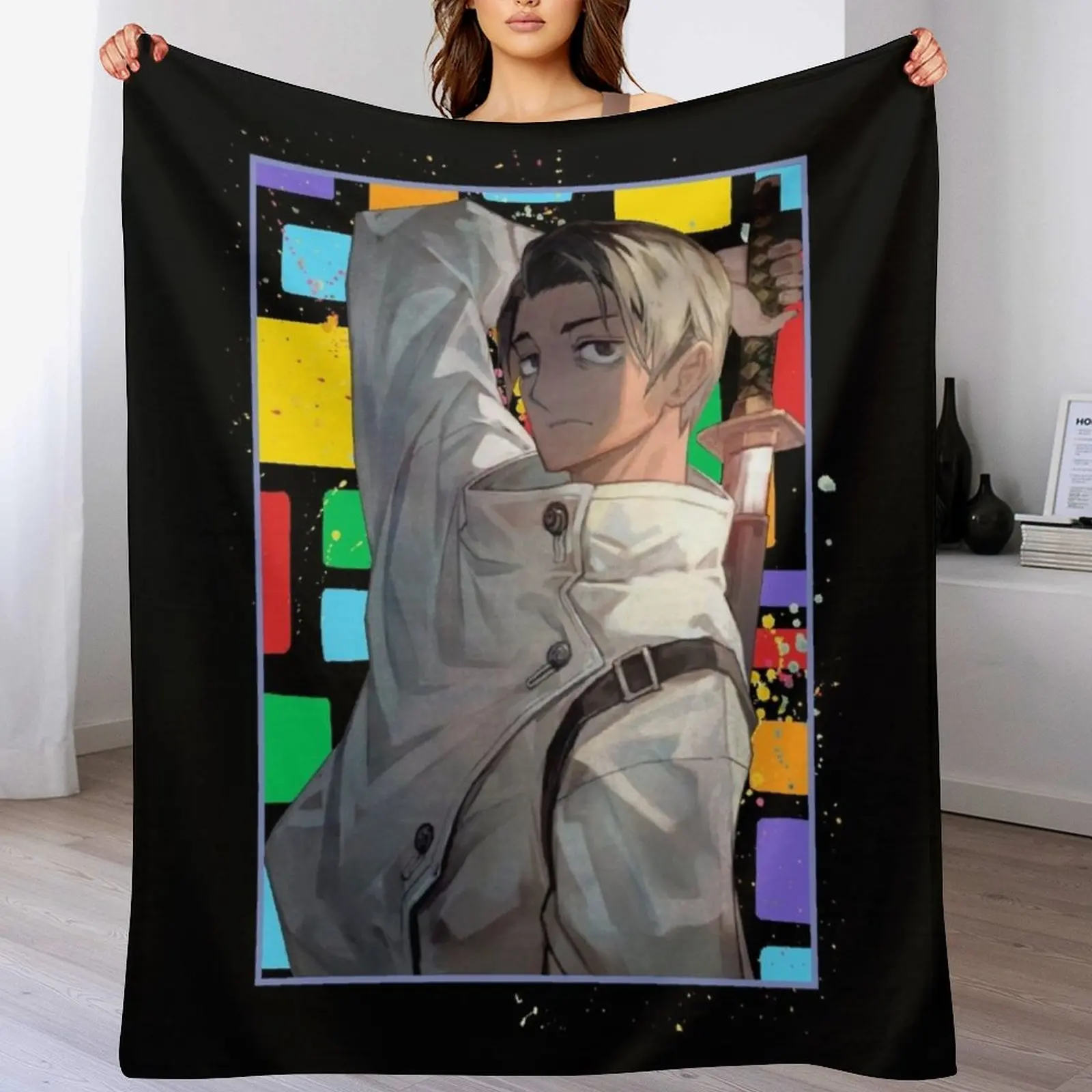 Yuta Okkotsu Block Anime design Throw Blanket