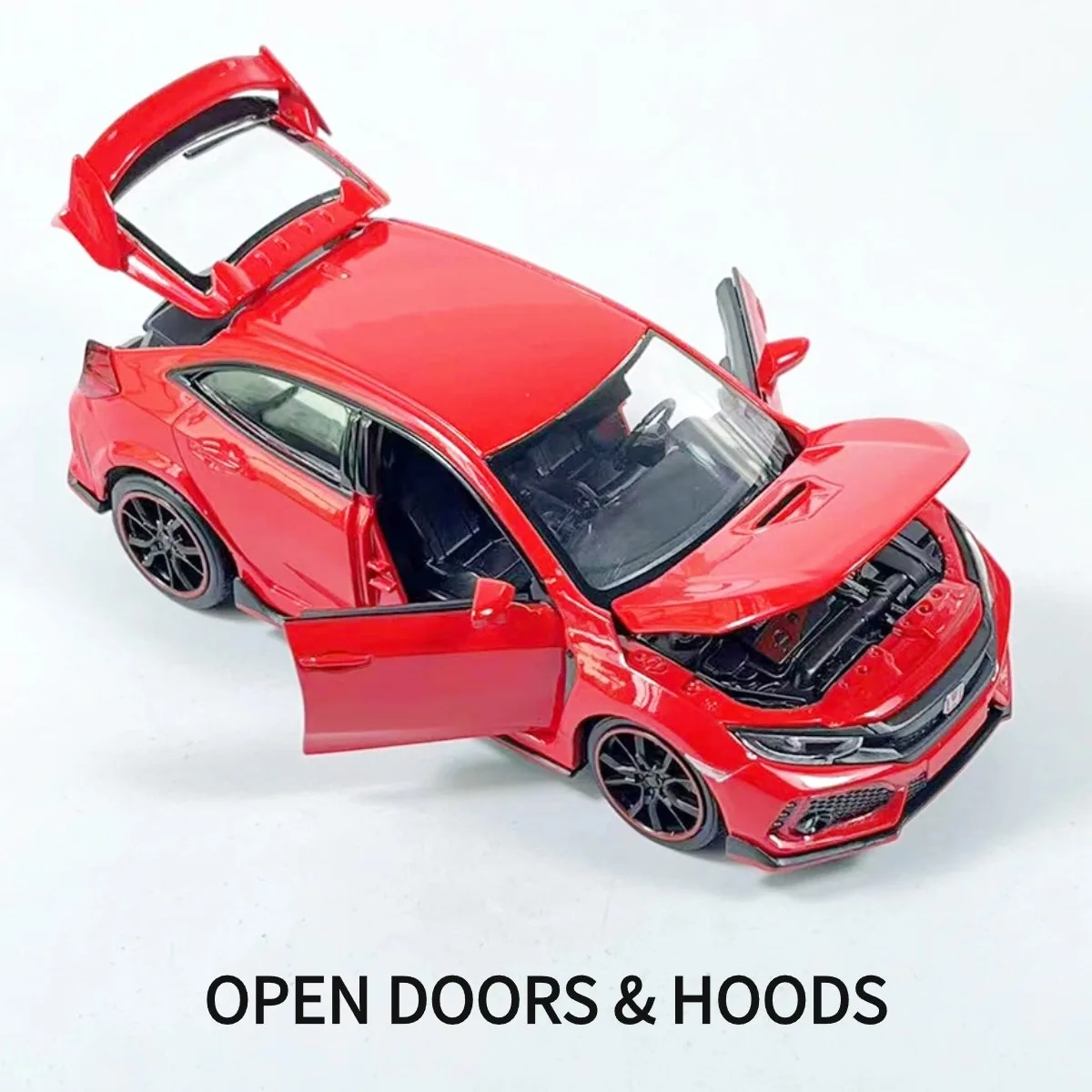 Scale 1:32 Honda Civic Pullback Car Toy with Lights Engine Sound, Metal Diecast Car Model Miniature Gift Kid Boy Toy