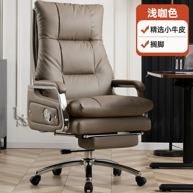 Image 5: Chaise d'ordinateur, fauteuil de bureau confortable, chaise inclinable, chaise de patron en cuir, confortable pour les longues sessions assises