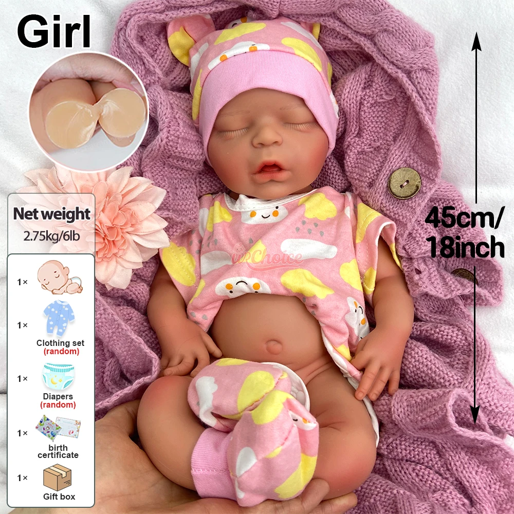 45cm 열린 입 소녀 가득 차있는 부드러운 실리콘 재태어난 아기 손으로 만든 생활적인 세부사항 불안 구제 크리스마스 선물을 위한 재생 인형
