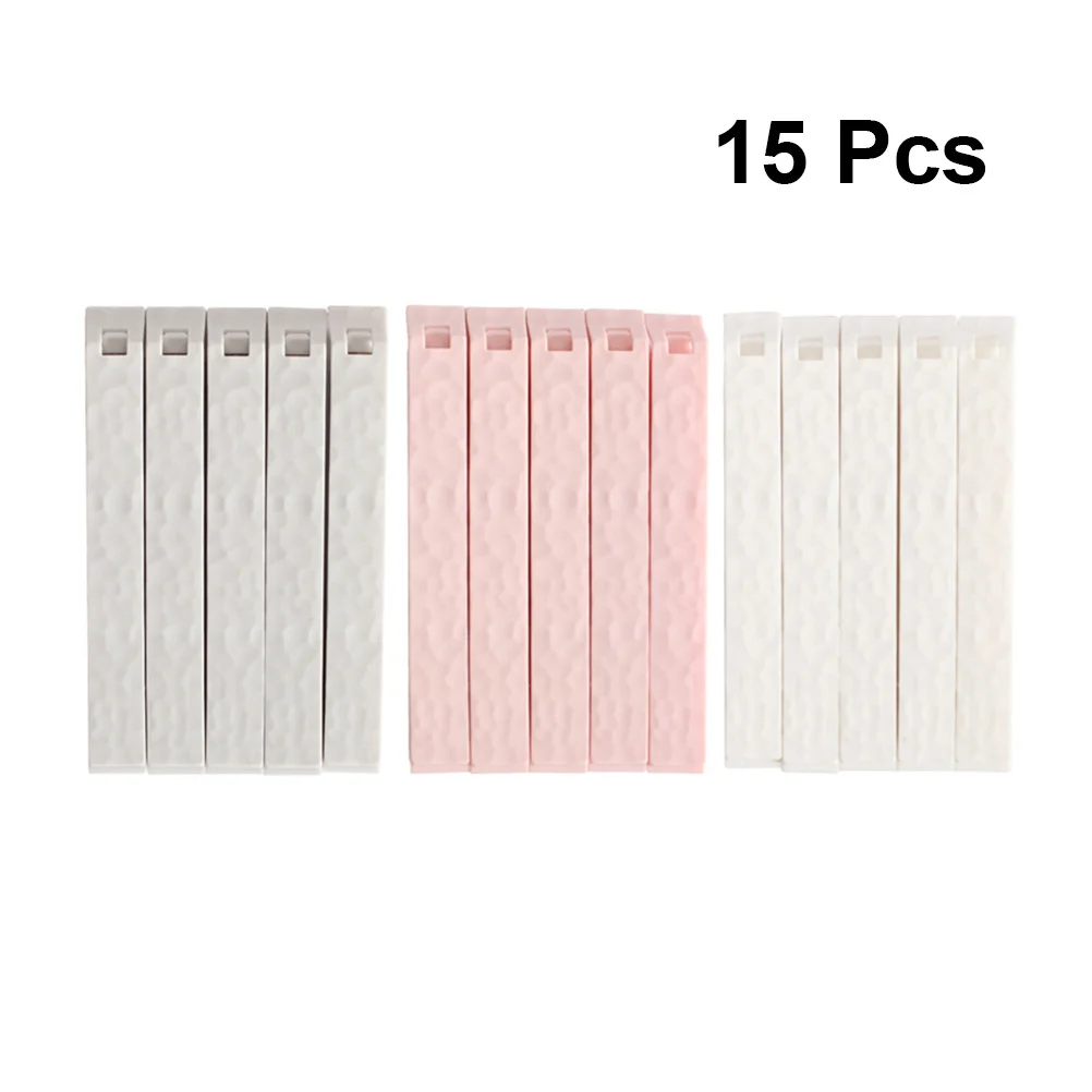15 قطعة مشابك ختم الطعام مادة PP ممتازة محكم حقيبة الوجبات الخفيفة السدادة لتخزين المطبخ رقائق الخبز رمادي وردي أبيض #3